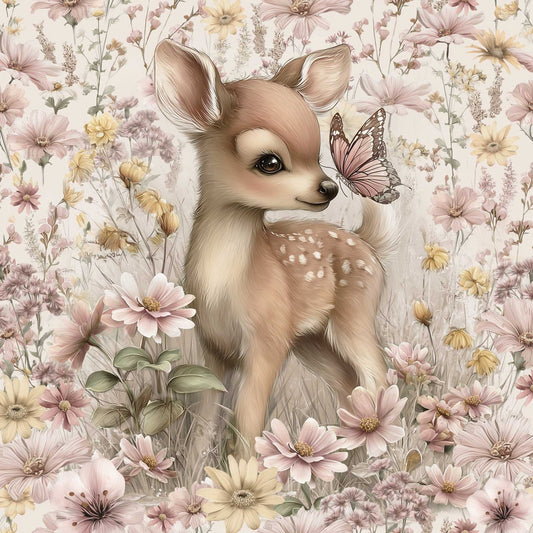 Kilpinio trikotažo panelis 40x50 cm – Bembijis gėlių pievoje 250 g/m²