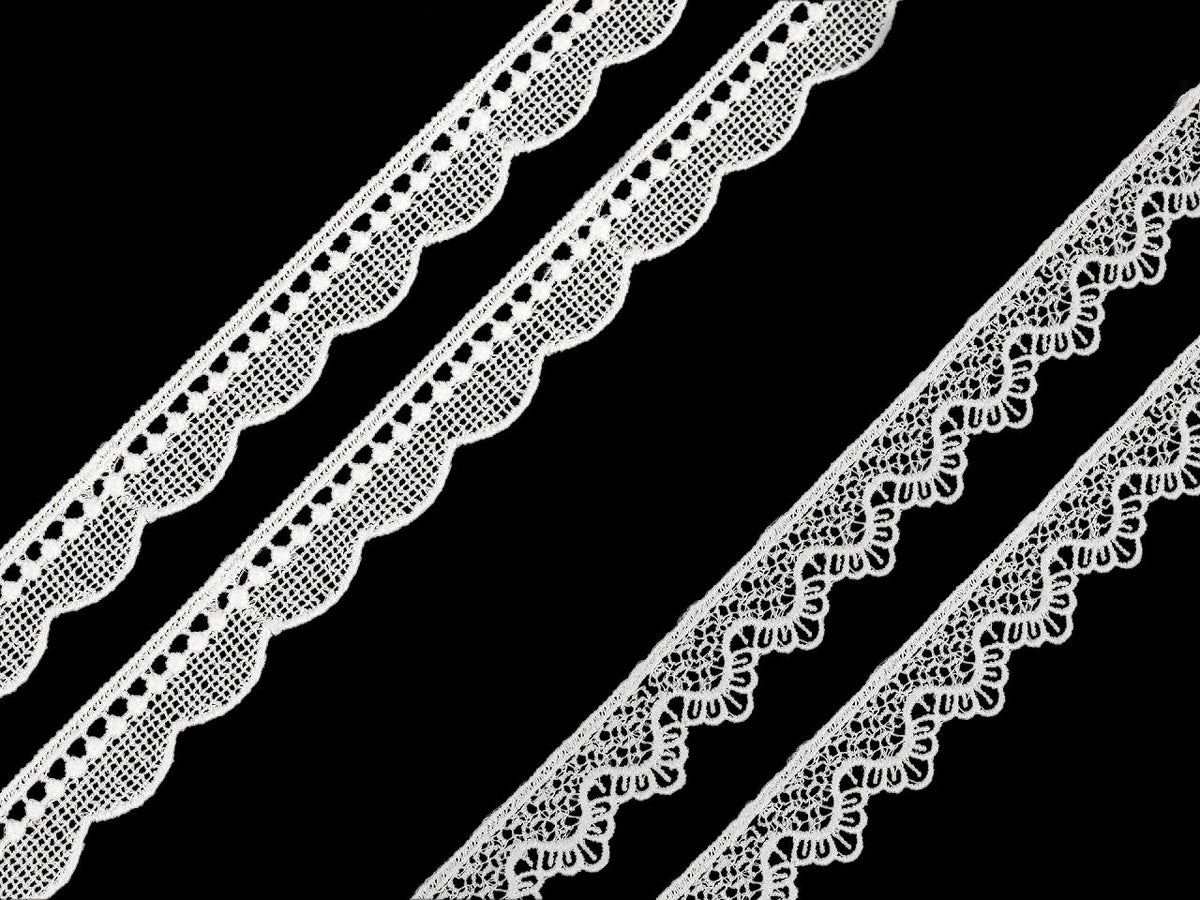 Vaizdas su Gipūro nėrinių juosta, pieno baltumo – 11 mm / 15 mm – galima įsigyti internetu Šarlotes audumi