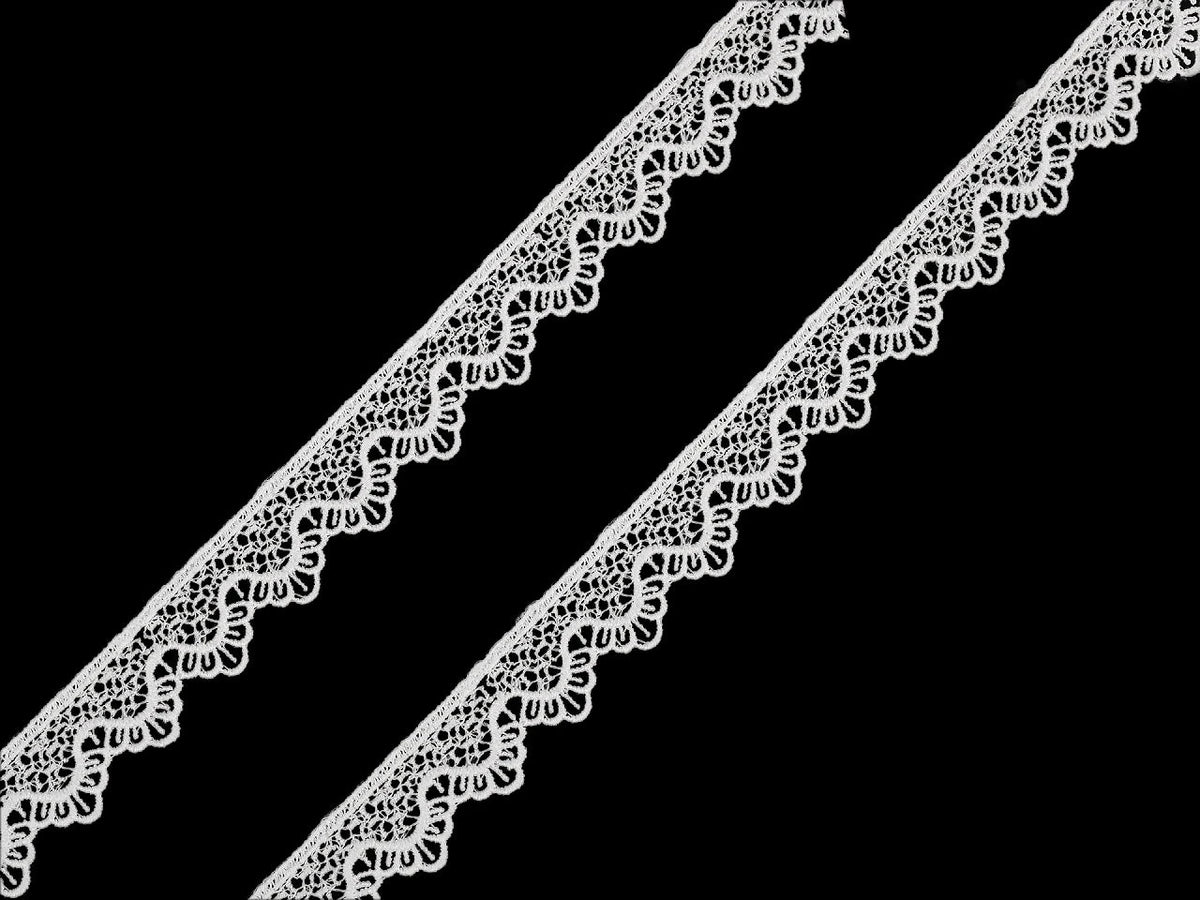 Vaizdas su Gipūro nėrinių juosta, pieno baltumo – 11 mm / 15 mm – galima įsigyti internetu Šarlotes audumi