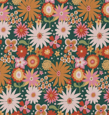 Premium 100% cotton fabric - flowers on green 115 g/m²