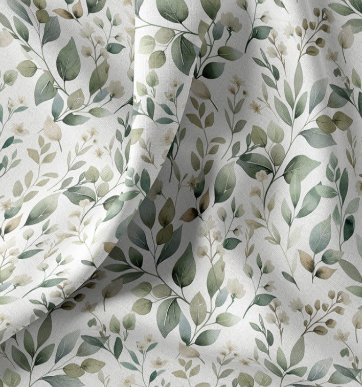 Premium 100 % puuvillakangas – vihreät lehdet 115 g/m²
