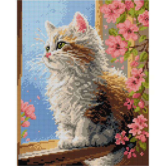 Paveikslėlis su siuvinėjimo rinkiniu MALVINA – katinas prie lango, 24 × 30 cm – galima įsigyti internetu „Šarlotes audumi“