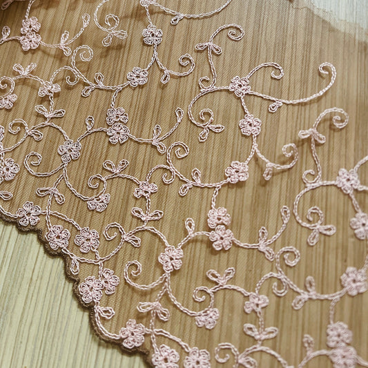 Image with embroidered lace 20 cm - brown with pink embroidery – available at Šarlotes audumi