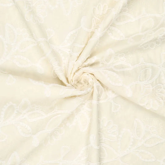Image of embroidered cotton fabric with pattern - butter tone 145 g/m² – available at Šarlotes audumi