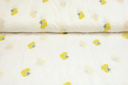 Tissu en coton brodé - fleurs jaunes 110 g/m²