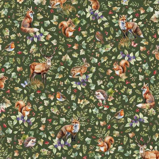 Image with canvas fabric - forest animals 200 g/m² – available at Charlotte's Fabrics