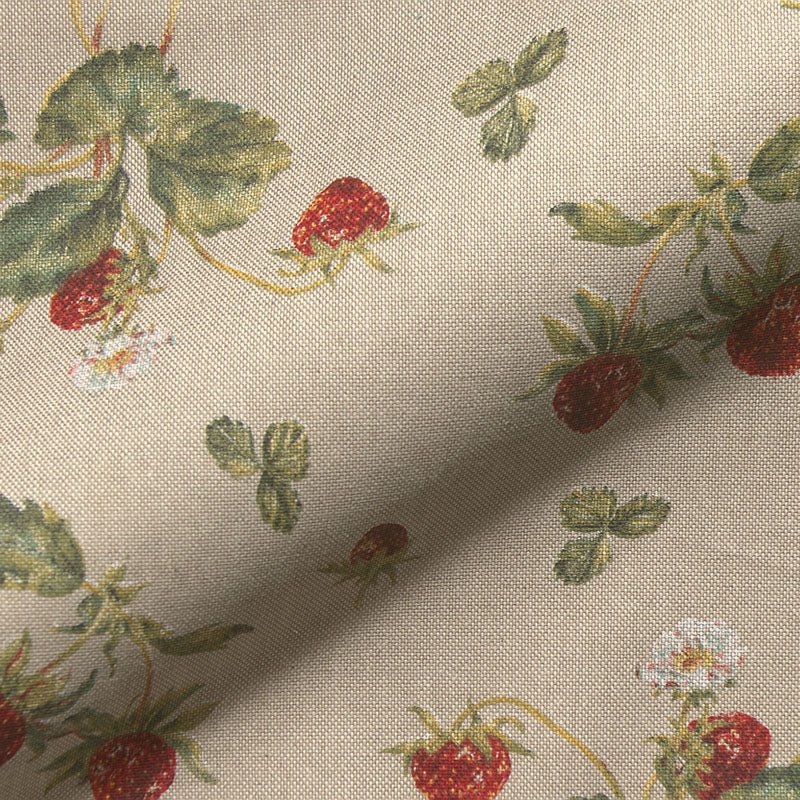 Image with canvas fabric – wild strawberries 200 g/m² – available at Šarlotes audumi