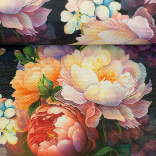 Image with canvas fabric - peonies 250 g/m² – available at Charlotte's Fabrics