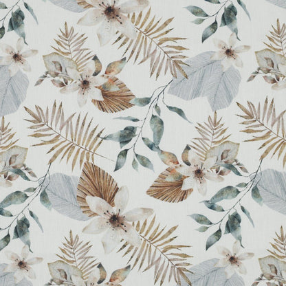 Tissu canvas à feuilles tropicales sur fond blanc 190 g/m²