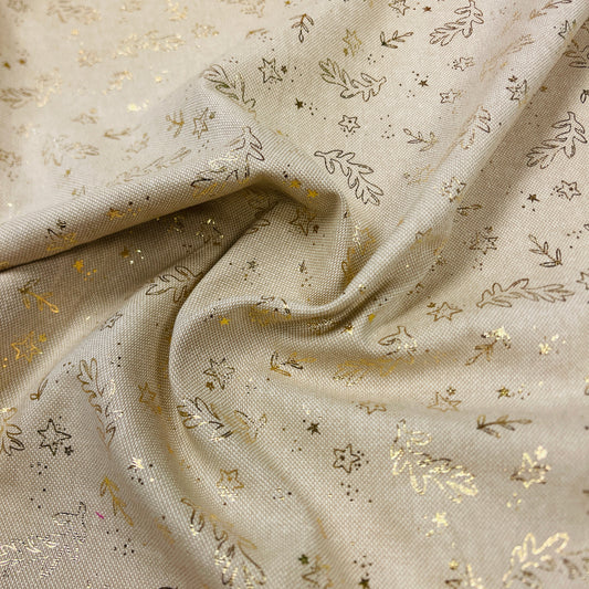Attēls ar Kanvas audums - zelta lapiņas uz gaiša fona 175 g/m² – pieejams Šarlotes audumi