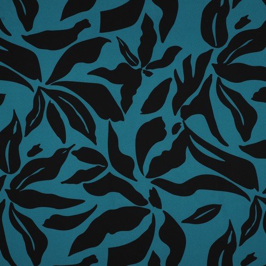 Attēls ar Kleitu audums ar elastānu - raibs raksts uz petrol fona 80 g/m² – pieejams Šarlotes audumi