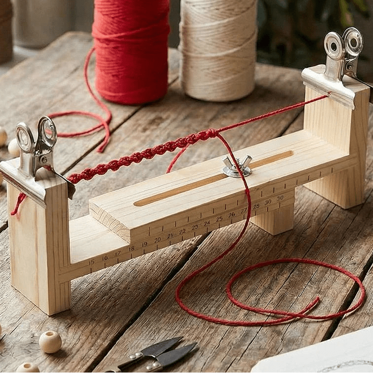 Image d’un métier à tisser en bois pour tisser des bracelets – disponible chez Šarlotes audumi