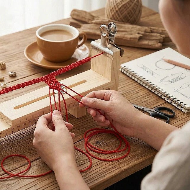 Image d’un métier à tisser en bois pour tisser des bracelets – disponible chez Šarlotes audumi