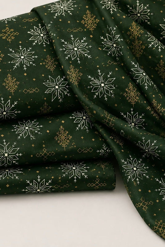 Image with cotton loopback knit fabric - star motifs on a dark green background, 250 g/m² – available at Charlotte's Fabrics