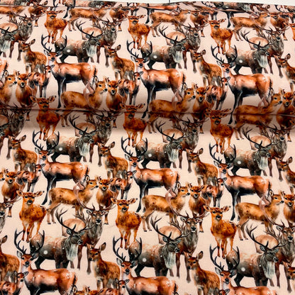 Maille bouclette en coton - famille de cerfs 250 g/m²