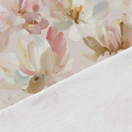 Paveikslas su medvilniniu kilpiniu trikotažu ir pastelinių tonų nupieštomis magnolijomis – galima įsigyti internetu Šarlotes audumi