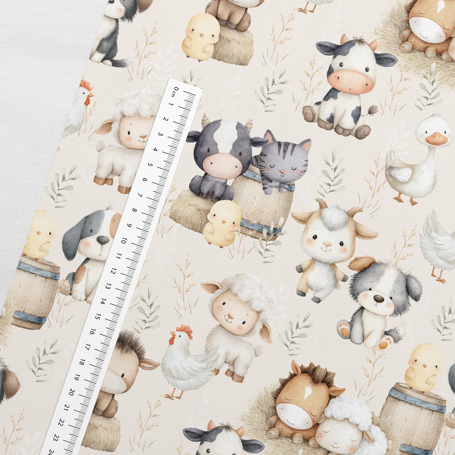 Image de jersey bouclette en coton - joyeuse bande d'amis de la ferme 250 g/m² | Design - 02 – disponible chez Šarlotes audumi