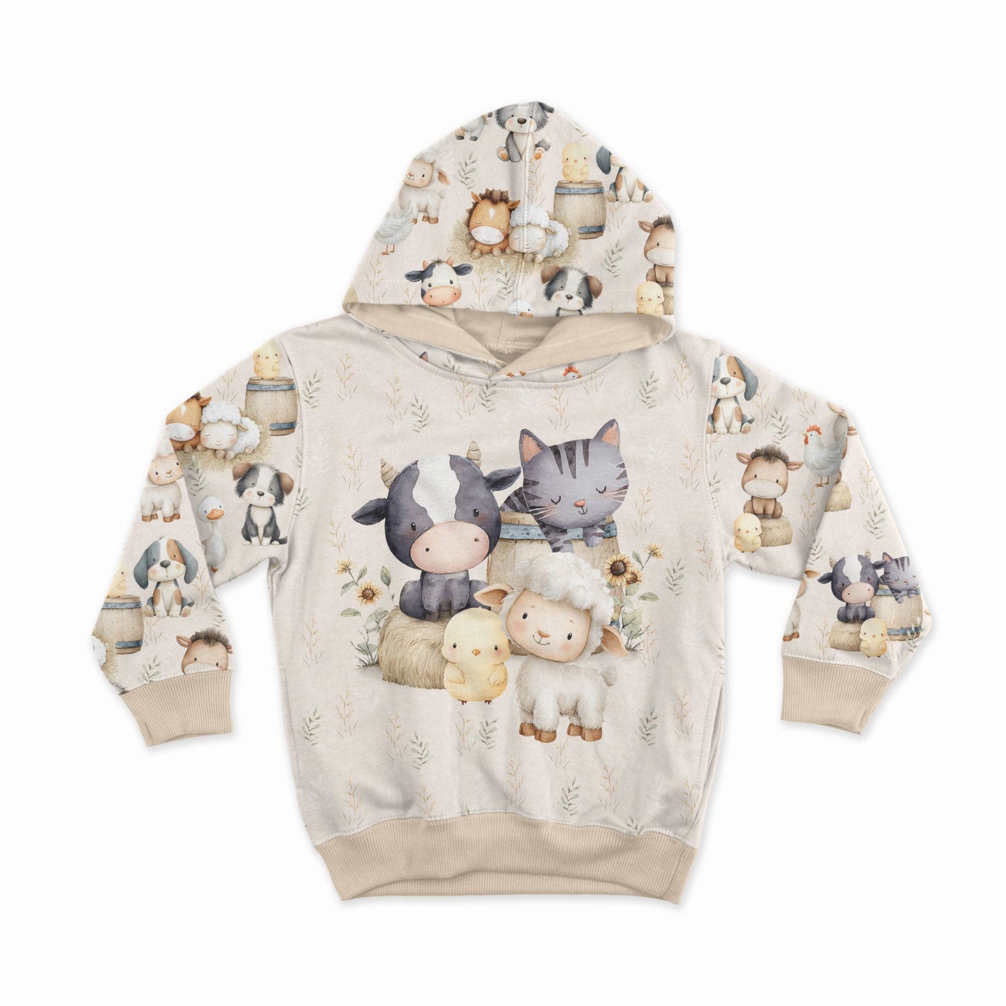 Image en tricot bouclette en coton - joyeuse bande d'amis de la ferme 250 g/m² | Design - 02 – disponible chez Šarlotes audumi