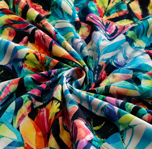 Image of cotton loopback knit - bright leaves 250 g/m² – available at Šarlotes audumi
