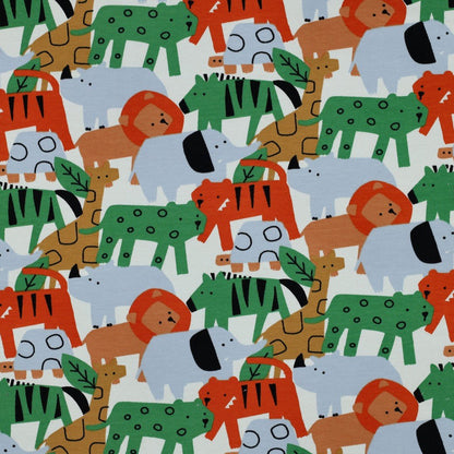 Image de jersey bouclé en coton - animaux colorés 225 g/m² – disponible chez Šarlotes audumi