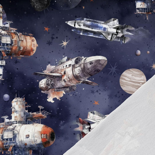Attēls ar Kokvilnas cilpiņtrikotāža - kosmosa kuģi 250 g/m² – pieejams Šarlotes audumi