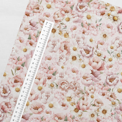 maille bouclette en coton - marguerites et pivoines 250 g/m²