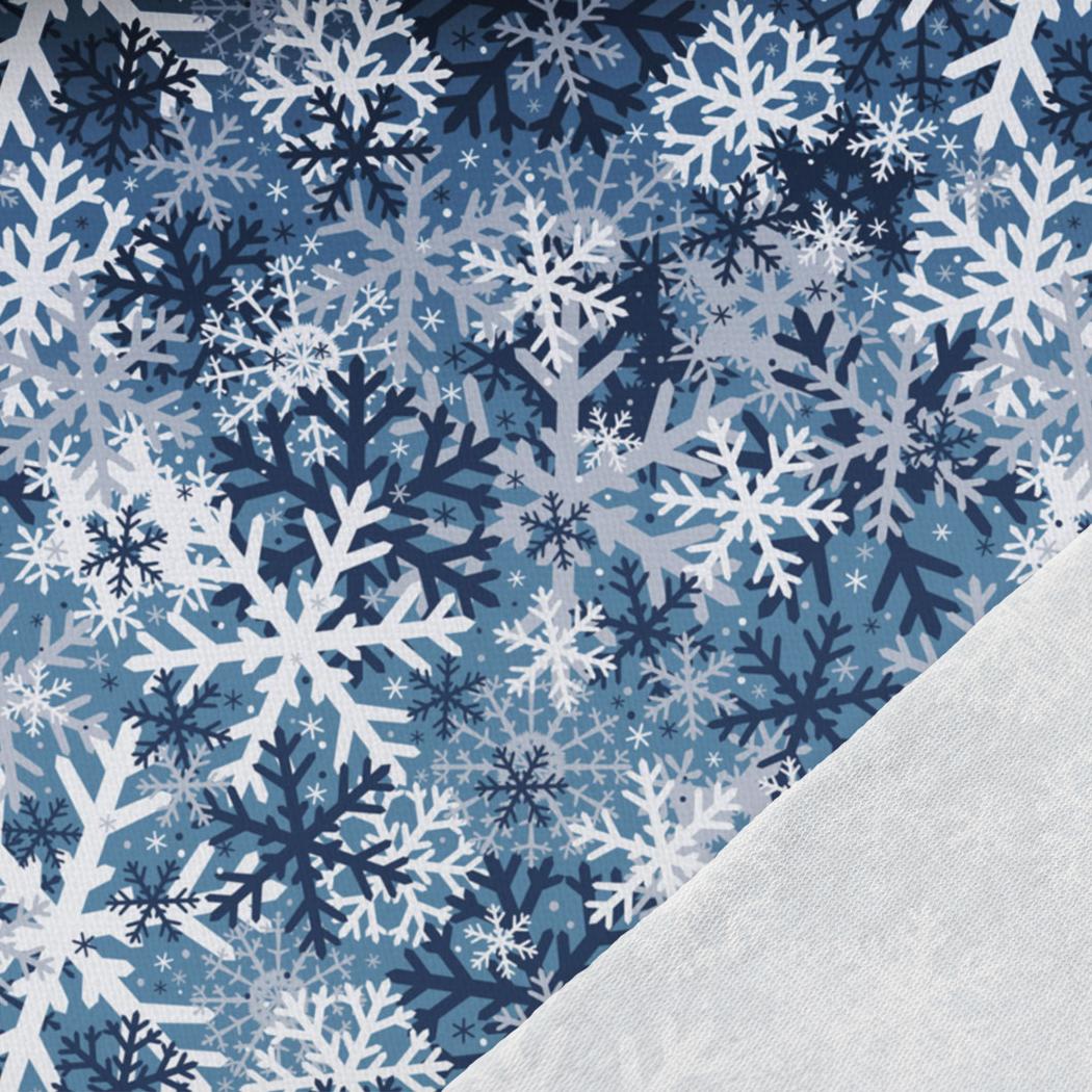 Attēls ar Kokvilnas cilpiņtrikotāža - pārsliņas uz zila fona 250 g/m² – pieejams Šarlotes audumi