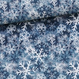 Attēls ar Kokvilnas cilpiņtrikotāža - pārsliņas uz zila fona 250 g/m² – pieejams Šarlotes audumi