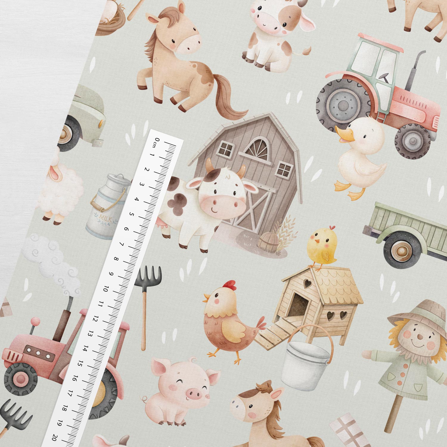Image de jersey bouclé en coton - vie à la ferme multicolore 250 g/m² | Design - 04 – disponible chez Les tissus de Charlotte