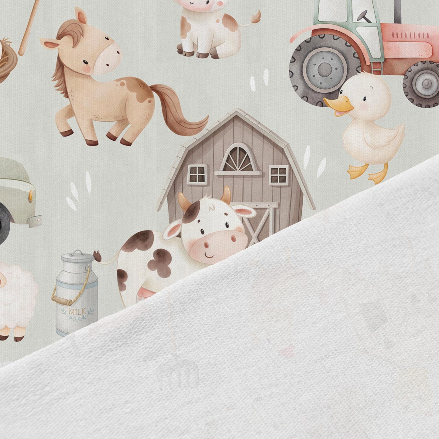 Image avec tissu éponge en coton - vie de ferme colorée 250 g/m² | Design - 04 – disponible chez Šarlotes audumi