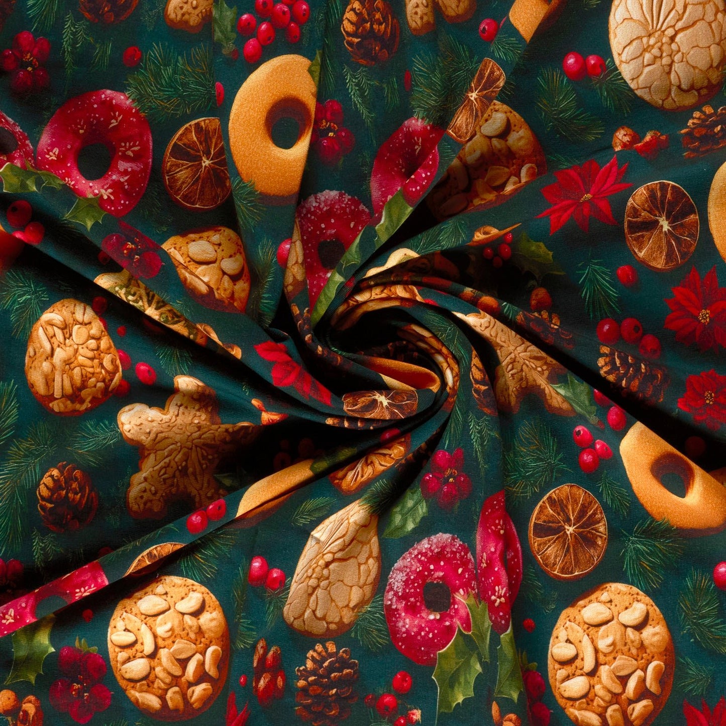 Cotton loopback sweatshirt fabric with a Christmas scent, 250 g/m² – available online at Šarlotes audumi