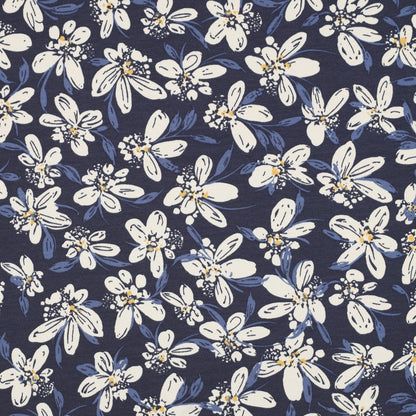 Jersey molletonné en coton - motif floral bleu 225 g/m²