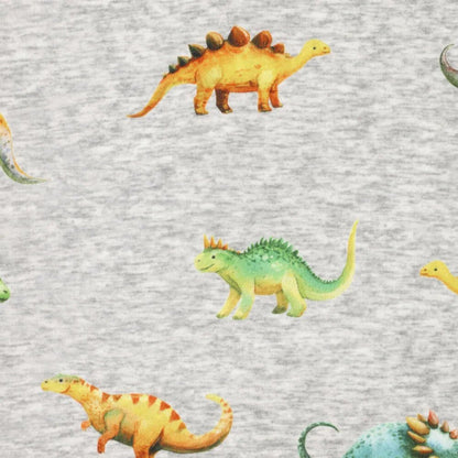 Paveikslėlis su medvilne pašiltintu trikotažu | Alpen fleece su dinozaurais ant pilko – galima įsigyti internetu Šarlotes audumi