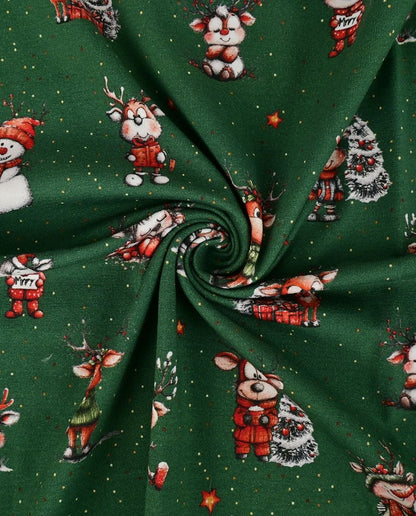 Nuotrauka su medvilniniu trikotažu – elniai, laukiantys Kalėdų, galima įsigyti internetu Šarlotes audumi
