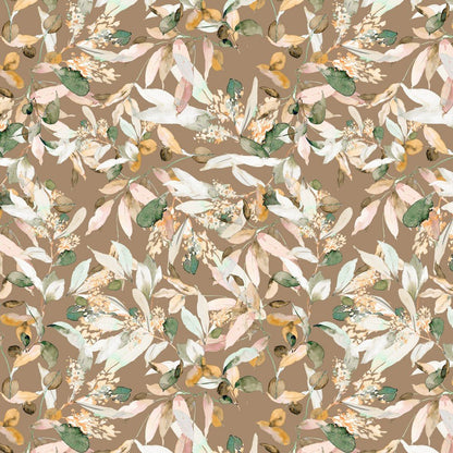 Jersey en coton - feuilles sur fond brun 200 g/m²
