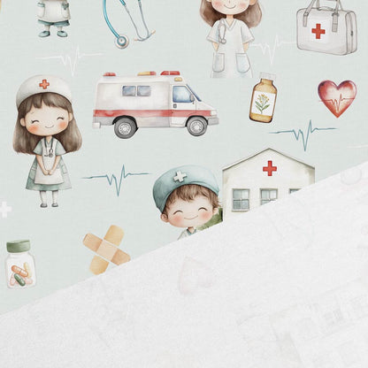 Image avec jersey en coton - petits médecins 200 g/m² – disponible chez les tissus de Charlotte