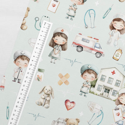 Image avec jersey en coton - petits médecins 200 g/m² – disponible chez Šarlotes audumi