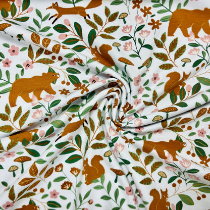 Jersey de coton - animaux de la forêt dans les feuilles 200 g/m²