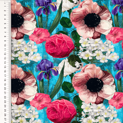 Jersey de coton - roses et iris 200 g/m²