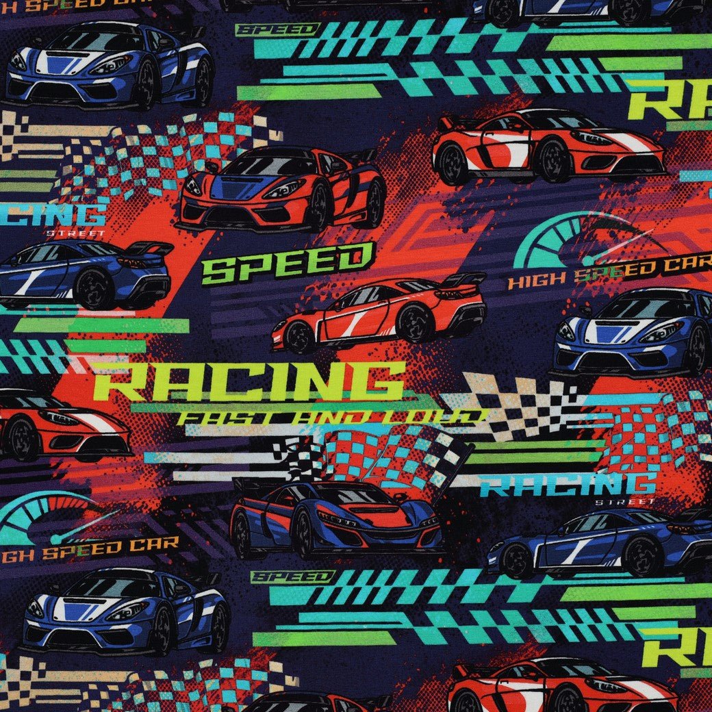 Attēls ar Kokvilnas trikotāža - sacīkšu auto 200 g/m² – pieejams Šarlotes audumi