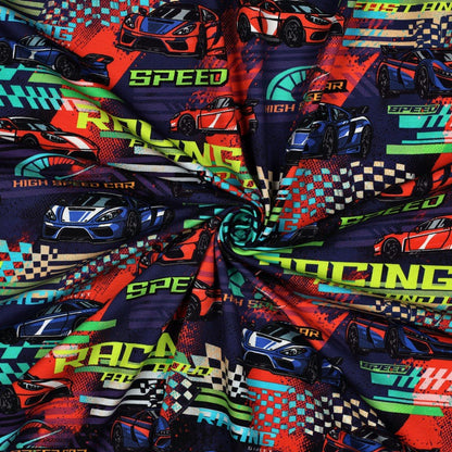 Image de jersey de coton - voiture de course 200 g/m² – disponible chez Šarlotes audumi