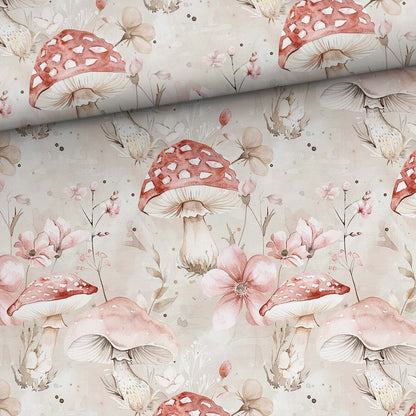 Image de jersey en coton - champignons fleuris 200 g/m² – disponible chez Šarlotes audumi