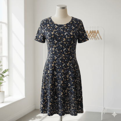 Image de jersey de coton - petites fleurs sur fond bleu foncé 200 g/m² – disponible chez Šarlotes audumi