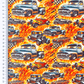 Kokvilnas trikotāža - ugunīgie auto 200 g/m²