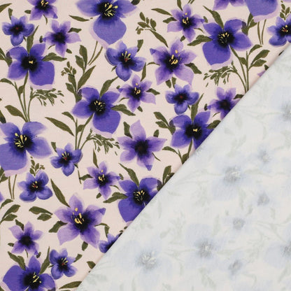 Kokvilnas trikotāža - violetais ziedu sapnis 190 g/m²