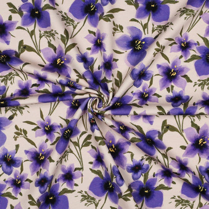 Kokvilnas trikotāža - violetais ziedu sapnis 190 g/m²