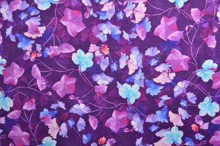 Image of linen with cotton - leaves on a purple-toned background 170 g/m² – available at Charlotte fabrics