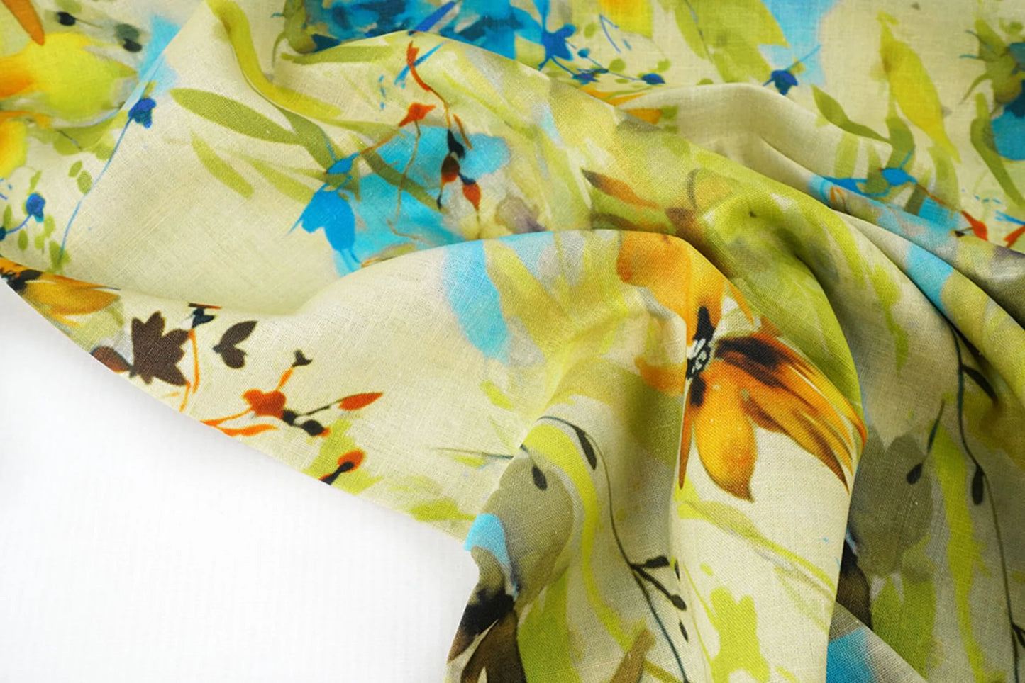 Attēls ar Lins ar kokvilnu - ziedu raksts 170 g/m² | viegls, elpojošs audums apģērbam un mājai – pieejams Šarlotes audumi