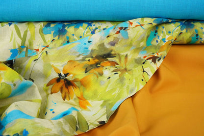Image de lin avec coton - motif floral 170 g/m² | tissu léger, respirant pour vêtements et la maison – disponible chez Šarlotes audumi