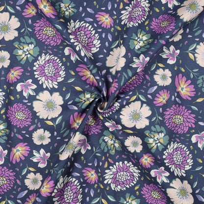 Lin avec viscose - fleurs lilas 180 g/m²